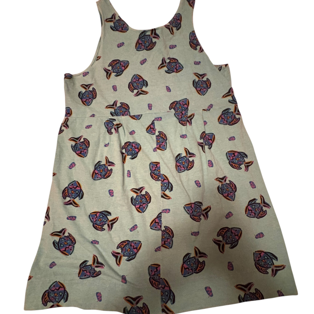Vintage Zip Code Fish Print Cotton Tank Dress Size L Made in Mexico 90s Novelty